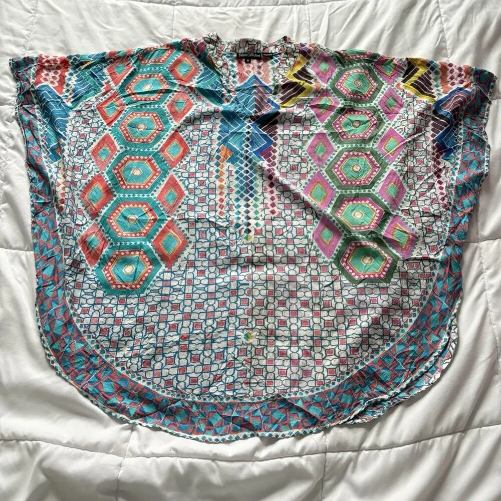 Womens Size 1X Pink Blue Tropical Cover Up Dress‎ Beach Summer Resortwear Miami